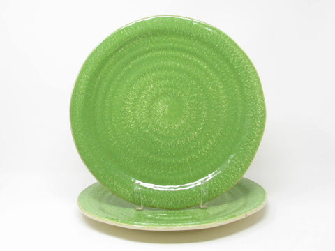 Vietri Italy Sorrento Green Speckled Dinner Plates with Subtle Organic Shape - 2 Pieces