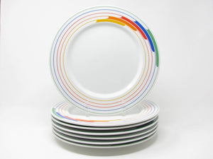 Vintage 1980s Studio Nova Hi-Fi Dinner Plates with Rainbow Pattern - 7 Pieces