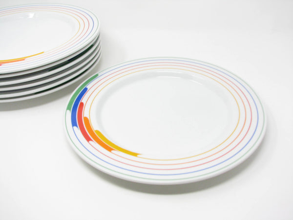 Vintage 1980s Studio Nova Hi-Fi Dinner Plates with Rainbow Pattern - 7 Pieces