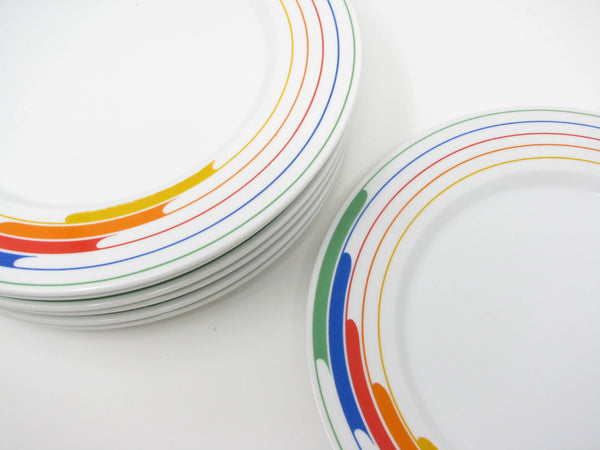 Vintage 1980s Studio Nova Hi-Fi Dinner Plates with Rainbow Pattern - 7 Pieces