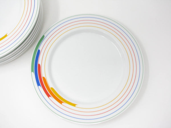 Vintage 1980s Studio Nova Hi-Fi Dinner Plates with Rainbow Pattern - 7 Pieces