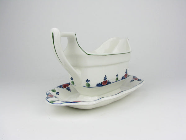 Vintage Adams Verushka Gravy Boat with Attached Underplate and Blue and Pink Pattern