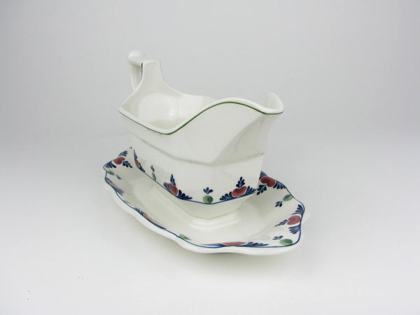 Vintage Adams Verushka Gravy Boat with Attached Underplate and Blue and Pink Pattern