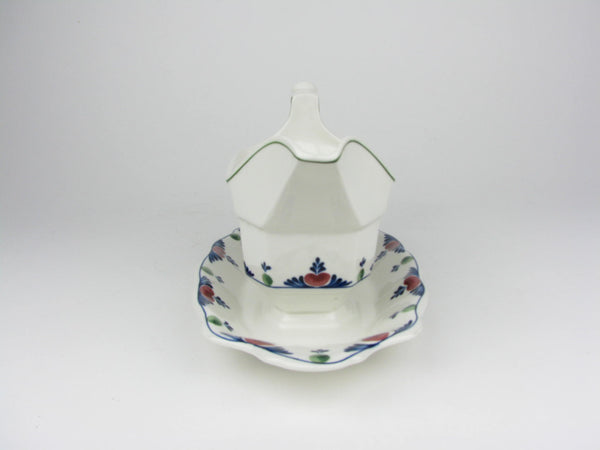 Vintage Adams Verushka Gravy Boat with Attached Underplate and Blue and Pink Pattern