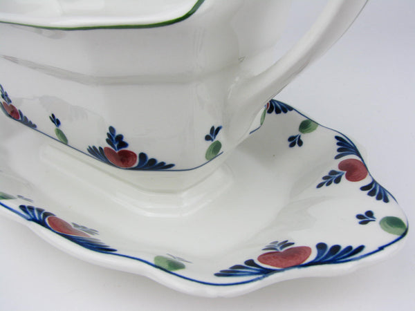 Vintage Adams Verushka Gravy Boat with Attached Underplate and Blue and Pink Pattern