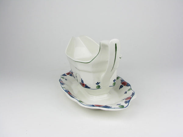 Vintage Adams Verushka Gravy Boat with Attached Underplate and Blue and Pink Pattern