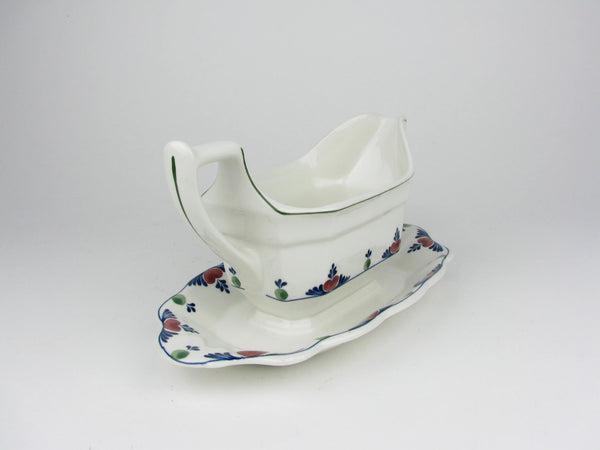 Vintage Adams Verushka Gravy Boat with Attached Underplate and Blue and Pink Pattern