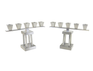 Vintage Art Deco Brushed Aluminum 5-Lights Candle Holders on 4-Pillars - a Pair