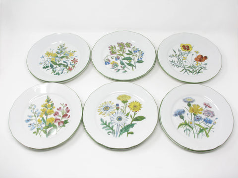 Vintage Bareuther Waldsassen Floral Salad Plates with Scalloped Edge and Green Trim - 12 Pieces
