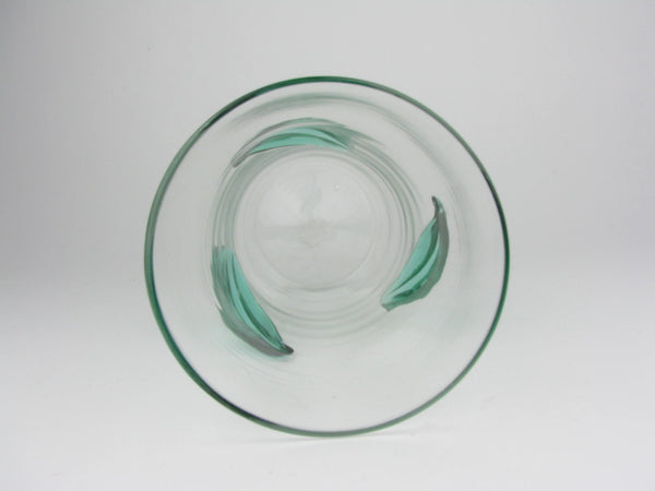 Vintage Blenko Clear Glass Vase with Applied Green Leaves 366