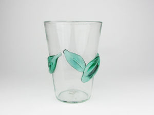 Vintage Blenko Clear Glass Vase with Applied Green Leaves 366