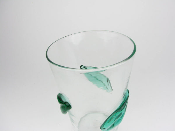 Vintage Blenko Clear Glass Vase with Applied Green Leaves 366