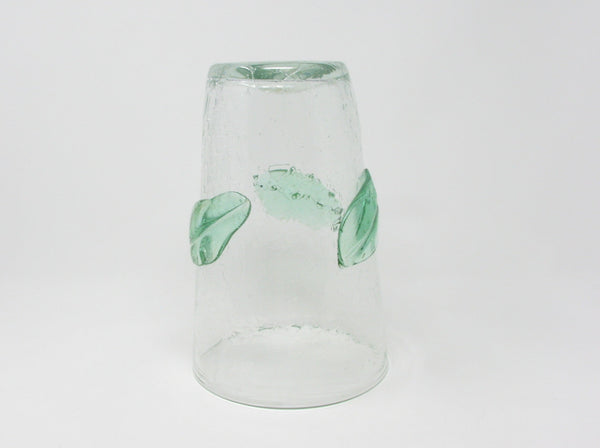 Vintage Blenko Large Glass Vase with Applied Green Leaves 366