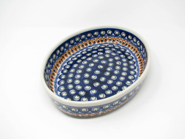 edgebrookhouse Vintage Boleslawiec Zaklady Ceramiczne Polish Pottery Oval Casserole Baker with Peacock Pattern