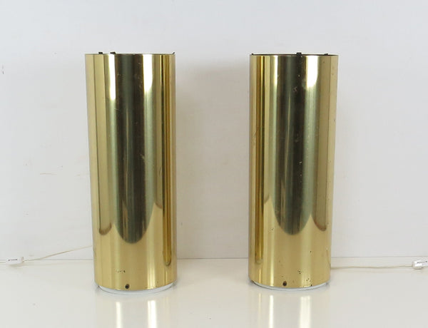 Vintage Brass Cylinder Up Light Lamps Attributed to Robert Sonneman - a Pair