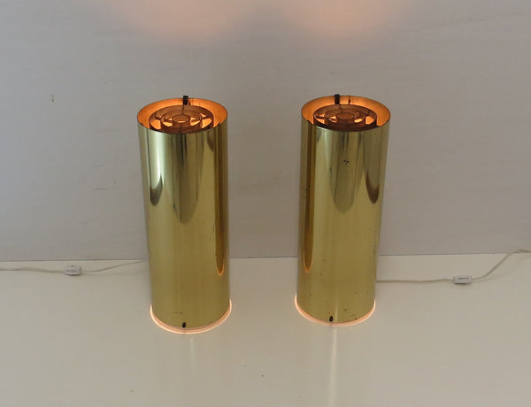 Vintage Brass Cylinder Up Light Lamps Attributed to Robert Sonneman - a Pair