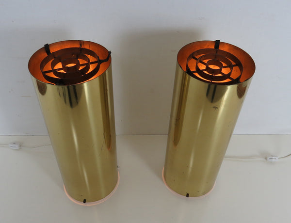 Vintage Brass Cylinder Up Light Lamps Attributed to Robert Sonneman - a Pair