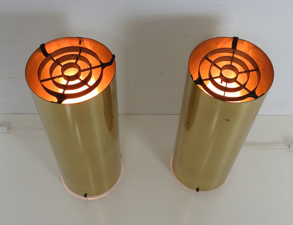 Vintage Brass Cylinder Up Light Lamps Attributed to Robert Sonneman - a Pair