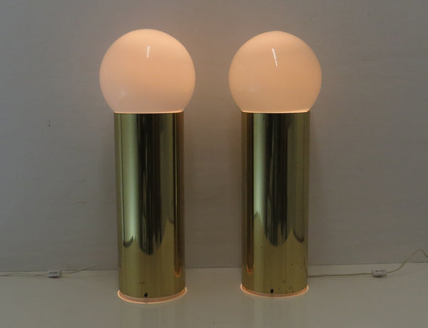 Vintage Brass Cylinder Up Light Lamps Attributed to Robert Sonneman - a Pair