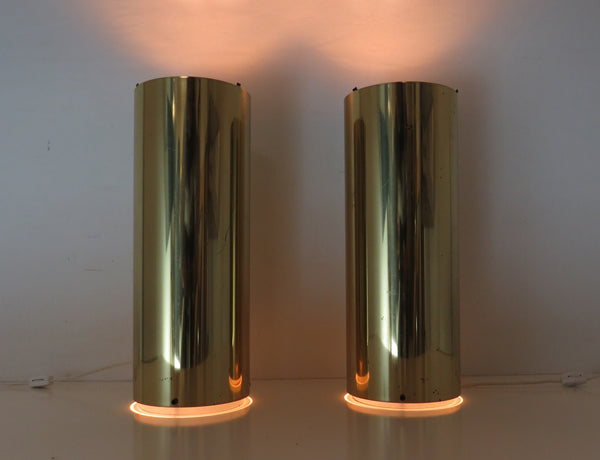 Vintage Brass Cylinder Up Light Lamps Attributed to Robert Sonneman - a Pair