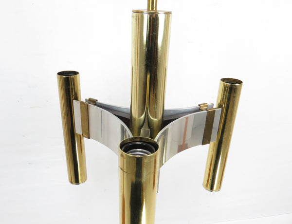 Vintage Brass and Chrome Pendant Light With 3 Glass Shades Attributed to Gaetano Sciolari