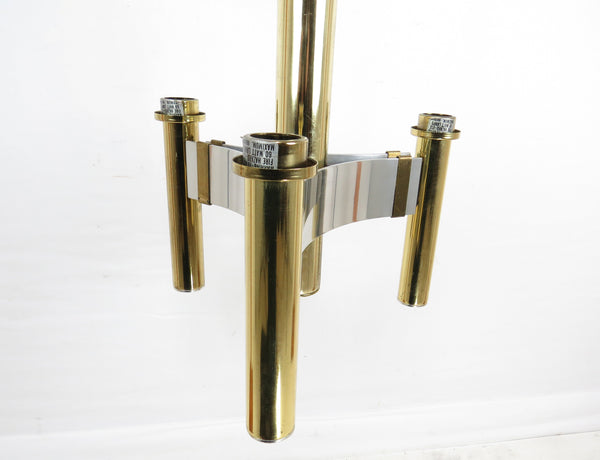 Vintage Brass and Chrome Pendant Light With 3 Glass Shades Attributed to Gaetano Sciolari