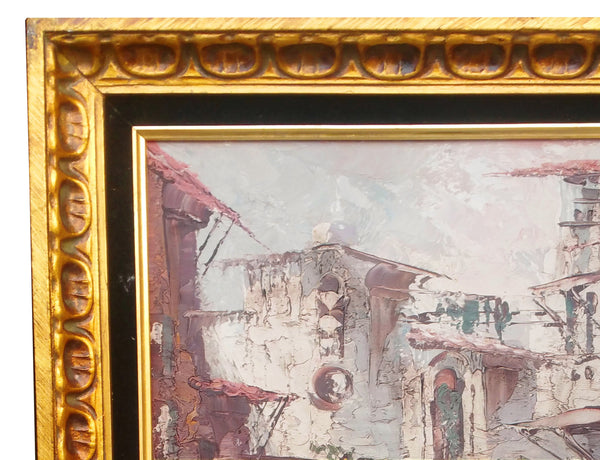 Vintage Framed Oil on Canvas Spanish Street Scene Signed by Artist Pablo