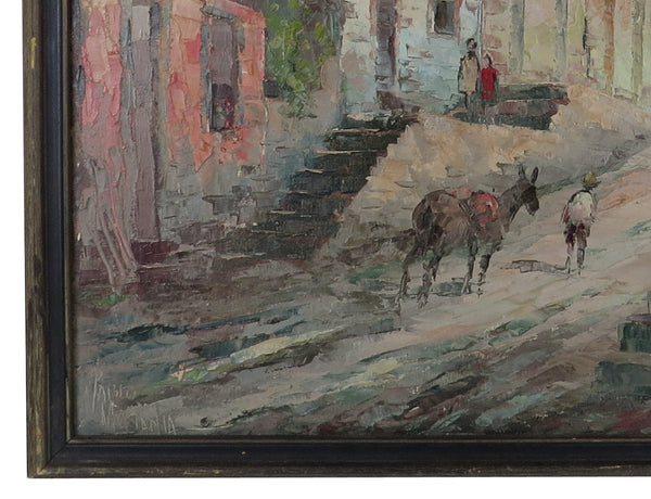 Vintage Framed Oil on Canvas of a Brazilian Village Scene Signed by Artist Pablo Matania