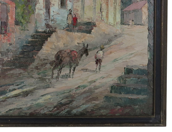 Vintage Framed Oil on Canvas of a Brazilian Village Scene Signed by Artist Pablo Matania