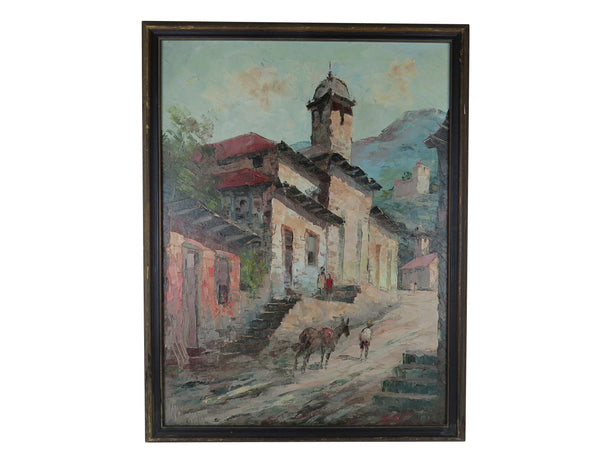 Vintage Framed Oil on Canvas of a Brazilian Village Scene Signed by Artist Pablo Matania