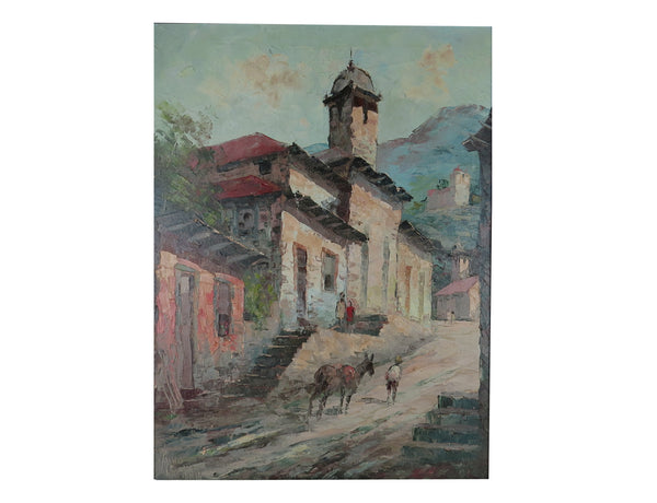 Vintage Framed Oil on Canvas of a Brazilian Village Scene Signed by Artist Pablo Matania