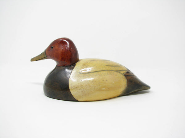 Vintage Gene Mahlin Hand-Carved and Hand-Painted Wood Canvasback Duck Figurine