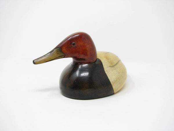 Vintage Gene Mahlin Hand-Carved and Hand-Painted Wood Canvasback Duck Figurine