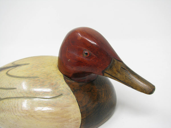 Vintage Gene Mahlin Hand-Carved and Hand-Painted Wood Canvasback Duck Figurine