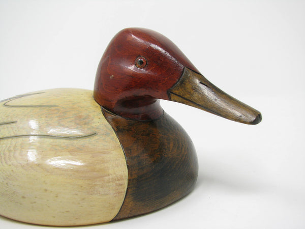 Vintage Gene Mahlin Hand-Carved and Hand-Painted Wood Canvasback Duck Figurine