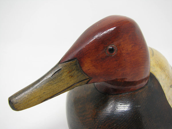 Vintage Gene Mahlin Hand-Carved and Hand-Painted Wood Canvasback Duck Figurine