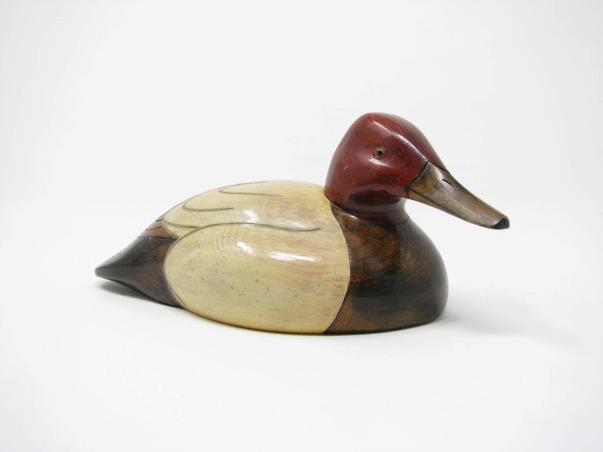 Vintage Gene Mahlin Hand-Carved and Hand-Painted Wood Canvasback Duck Figurine