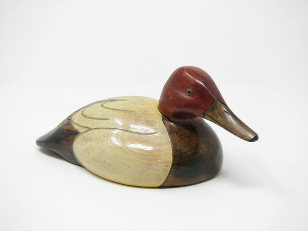 Vintage Gene Mahlin Hand-Carved and Hand-Painted Wood Canvasback Duck Figurine