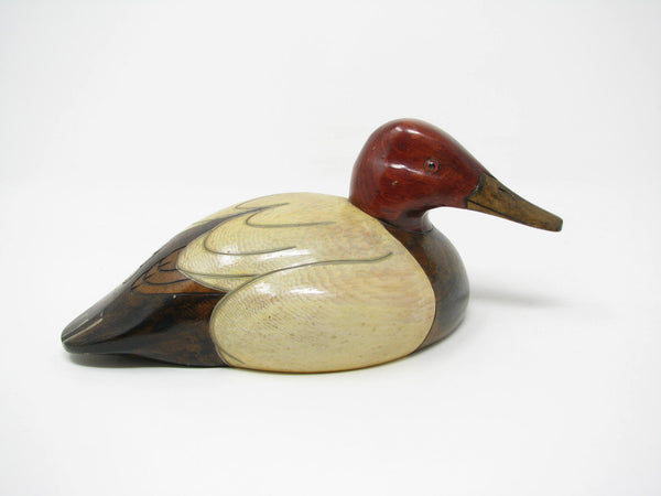 Vintage Gene Mahlin Hand-Carved and Hand-Painted Wood Canvasback Duck Figurine