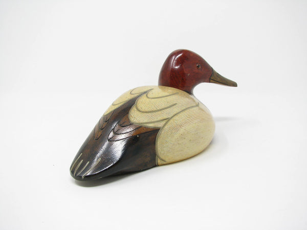 Vintage Gene Mahlin Hand-Carved and Hand-Painted Wood Canvasback Duck Figurine