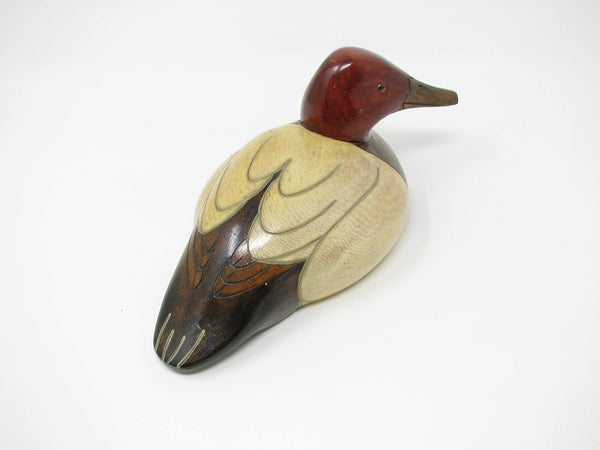 Vintage Gene Mahlin Hand-Carved and Hand-Painted Wood Canvasback Duck Figurine