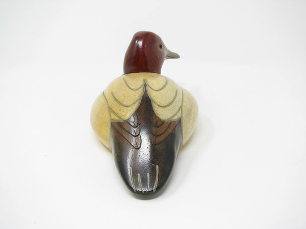 Vintage Gene Mahlin Hand-Carved and Hand-Painted Wood Canvasback Duck Figurine