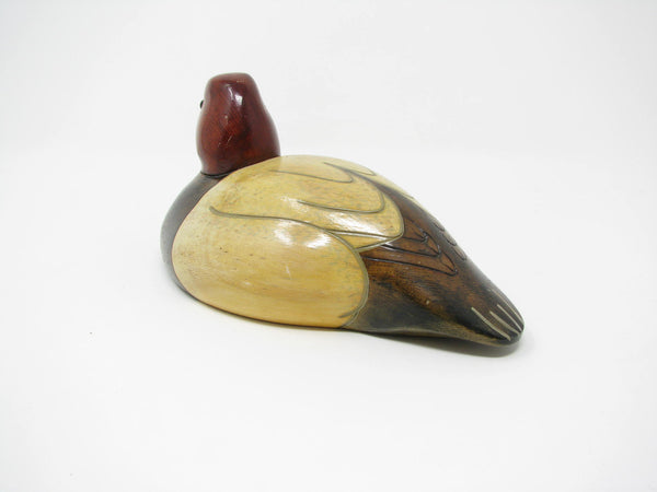 Vintage Gene Mahlin Hand-Carved and Hand-Painted Wood Canvasback Duck Figurine