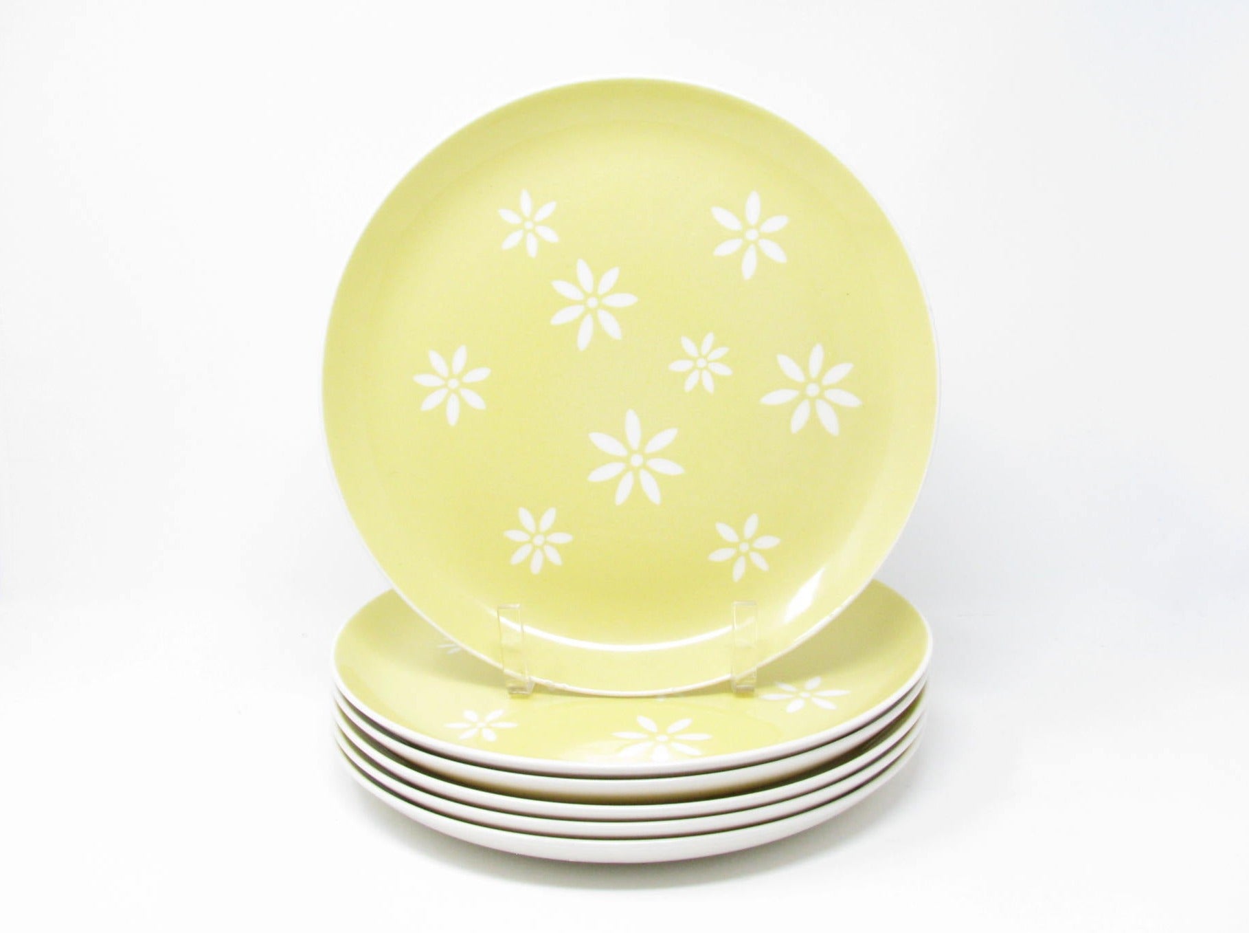 Vintage Harker Harkerware White Daisy Yellow Dinner Plates - 6 Pieces