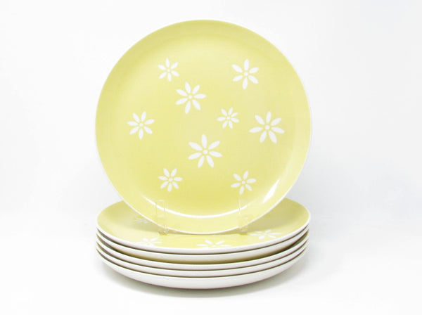 Vintage Harker Harkerware White Daisy Yellow Dinner Plates - 6 Pieces