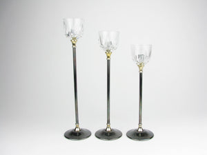 Vintage Italian Crystal and Silver Plate and Brass Candleholder Trio - 3 Pieces