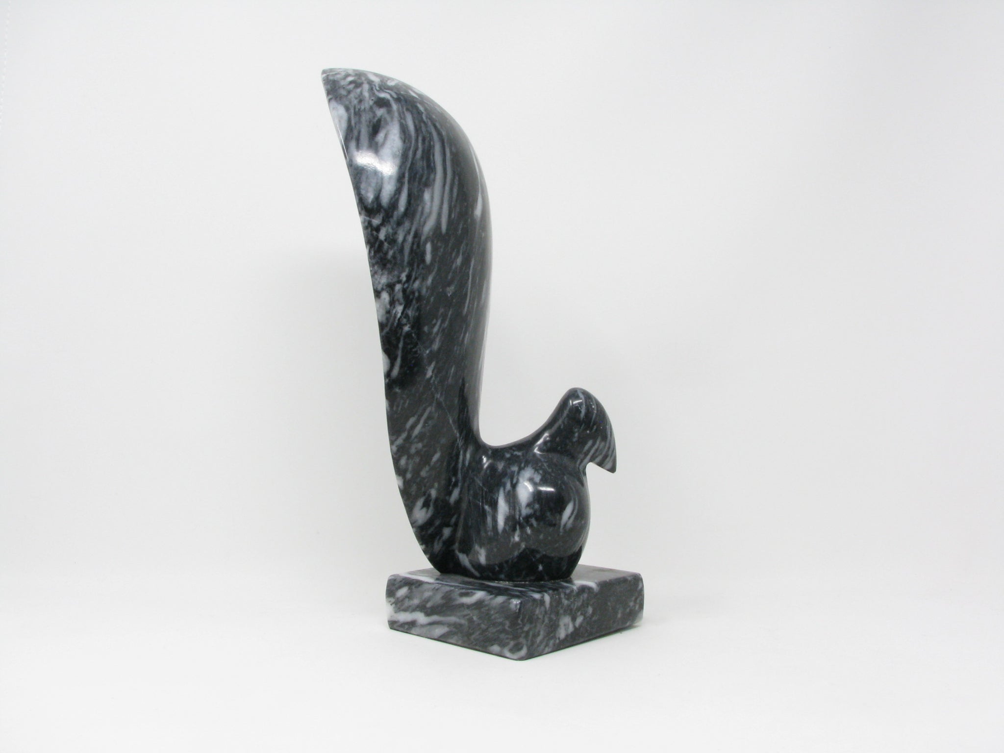 Vintage Marble Bird Statue with Large Tail