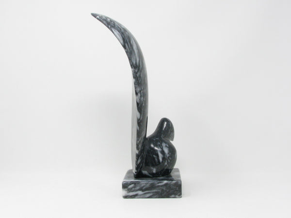 Vintage Marble Bird Statue with Large Tail