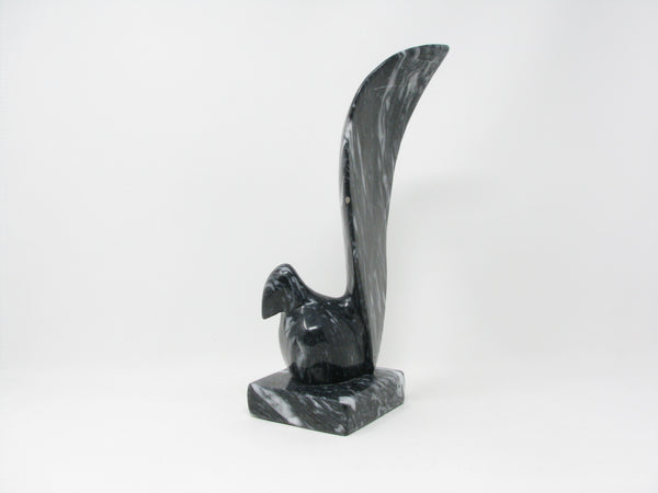 Vintage Marble Bird Statue with Large Tail