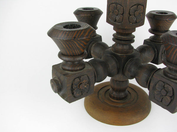 Vintage Mexican Hand-Carved Wooden Candelabra